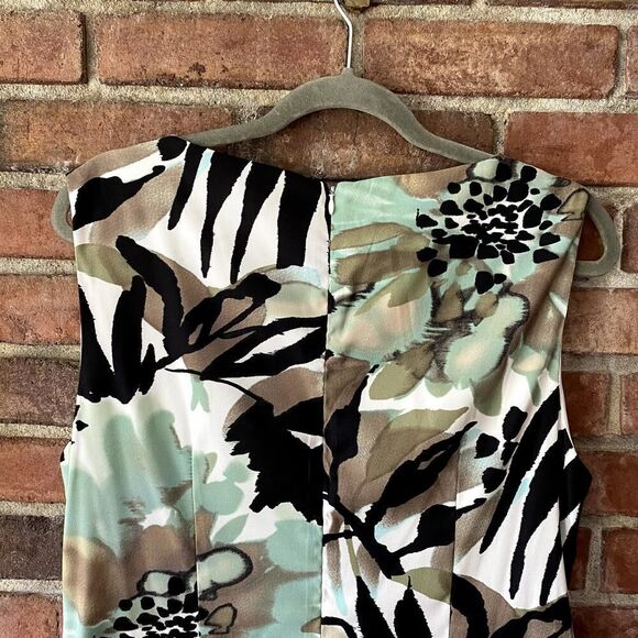 Dressbarn Abstract Print Layered Ruffle Sleeveless Dress Black Green 16 - Picture 8 of 10